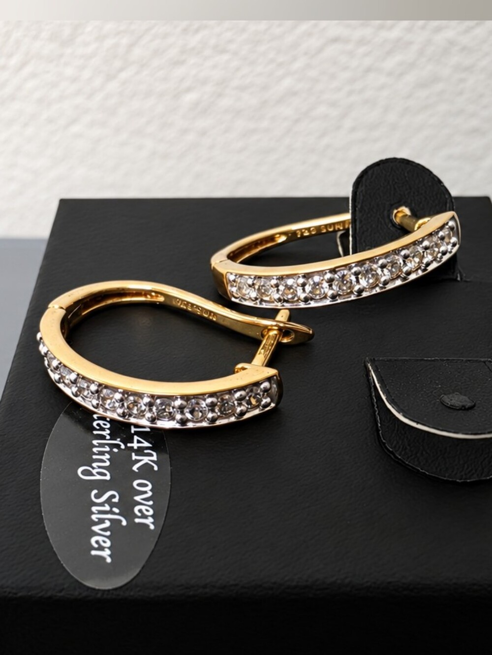 14k Gold Over Sterling Silver Diamond Hoop Earrings